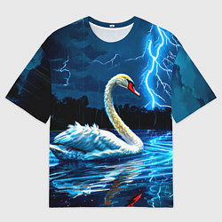 Футболка оверсайз мужская Лебедь на пруду в гразу, цвет: 3D-принт