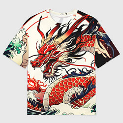 Футболка оверсайз мужская Красный дракон в японском стиле ирезуми, цвет: 3D-принт