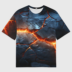 Мужская футболка оверсайз Черная треснутая плита - текстура