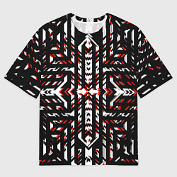Футболка оверсайз мужская Чёрно-красные диагональные полосы на белом фоне, цвет: 3D-принт