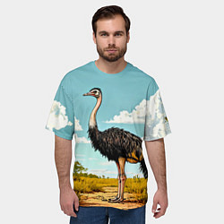 Футболка оверсайз мужская Страус в природе, цвет: 3D-принт — фото 2
