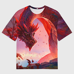 Мужская футболка оверсайз Дракон красный мифический