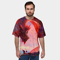 Футболка оверсайз мужская Дракон красный мифический, цвет: 3D-принт — фото 2
