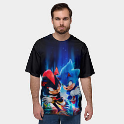 Футболка оверсайз мужская Соник и Шэдоу бегут наперегонки, цвет: 3D-принт — фото 2