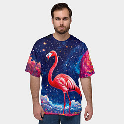 Футболка оверсайз мужская Фламиног в космосе, цвет: 3D-принт — фото 2