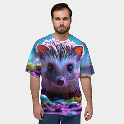 Футболка оверсайз мужская Ёжики в сказаочном лесу, цвет: 3D-принт — фото 2