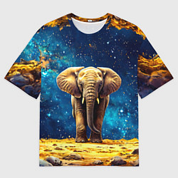 Футболка оверсайз мужская Слон и космическое небо, цвет: 3D-принт