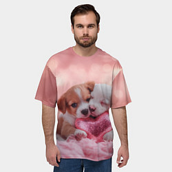 Футболка оверсайз мужская Милые щенки и сердце, цвет: 3D-принт — фото 2