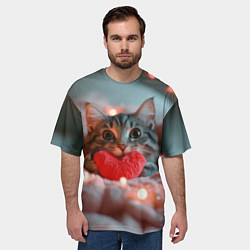 Футболка оверсайз мужская Котик с сердечком, цвет: 3D-принт — фото 2