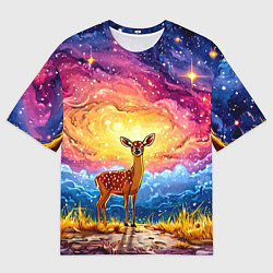 Футболка оверсайз мужская Олень и космическое небо, цвет: 3D-принт