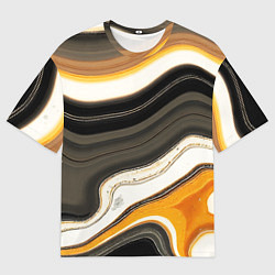 Мужская футболка оверсайз Волнистые чёрно-жёлтые полосы на белом фоне