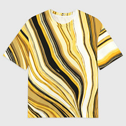Мужская футболка оверсайз Волнистые вертикальные чёрно-жёлтые полосы