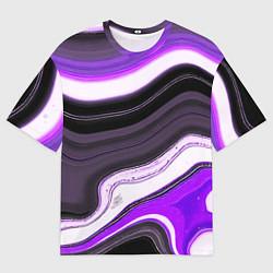 Мужская футболка оверсайз Волнистые горизонтальные чёрно-фиолетовые полосы н