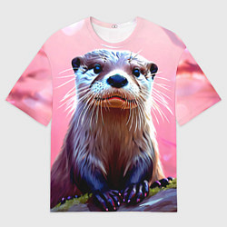 Футболка оверсайз мужская Выдра в розовом цвете, цвет: 3D-принт
