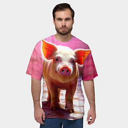 Футболка оверсайз мужская Поросенок в розовом, цвет: 3D-принт — фото 2