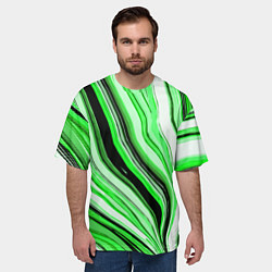 Футболка оверсайз мужская Волнистые вертикальные чёрно-зелёные полосы, цвет: 3D-принт — фото 2