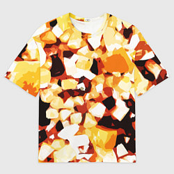Футболка оверсайз мужская Жёлто-белая абстракция на чёрном фоне, цвет: 3D-принт