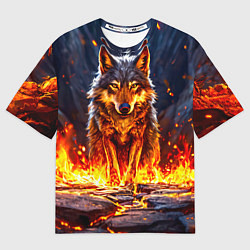 Футболка оверсайз мужская Волк в огненной пещере, цвет: 3D-принт