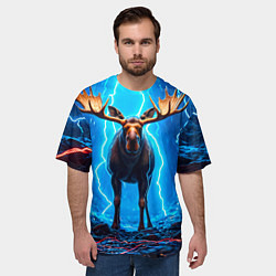 Футболка оверсайз мужская Лось и молния, цвет: 3D-принт — фото 2