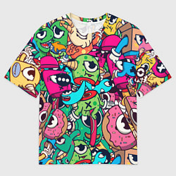 Мужская футболка оверсайз Color doodle monsters