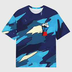 Мужская футболка оверсайз Синий камуфляж русская сила