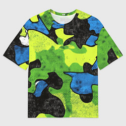 Футболка оверсайз мужская Зелено-синий абстрактный камуфляж, цвет: 3D-принт
