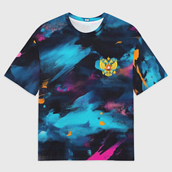 Мужская футболка оверсайз Герб РФ на текстурном камуфляже