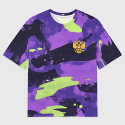 Футболка оверсайз мужская Герб РФ на фиолетовом камуфляже, цвет: 3D-принт