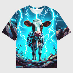 Футболка оверсайз мужская Корова в разрядах молнии, цвет: 3D-принт