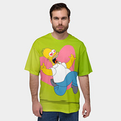 Футболка оверсайз мужская Гомер и сердце - для пары с Марж Симпсон, цвет: 3D-принт — фото 2