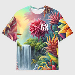 Футболка оверсайз мужская Гавайские тропические цветы - алоха, цвет: 3D-принт