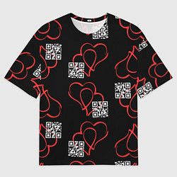 Футболка оверсайз мужская Сердца и код любви на черном, цвет: 3D-принт