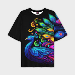 Мужская футболка оверсайз Neon peacock - art