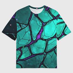 Мужская футболка оверсайз Зеленые плиты с фиолетовым разломом