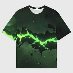 Мужская футболка оверсайз Неоновая плита с зеленым разломом