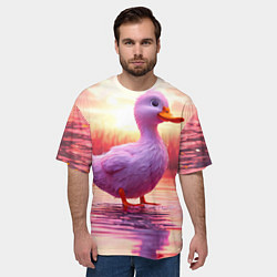 Футболка оверсайз мужская Уточка на розовом озере, цвет: 3D-принт — фото 2