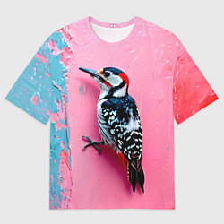 Футболка оверсайз мужская Дятел на розовой стене, цвет: 3D-принт