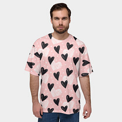 Футболка оверсайз мужская Романтичный паттерн с сердечками на розовом фоне, цвет: 3D-принт — фото 2