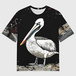 Футболка оверсайз мужская Пеликан на черном, цвет: 3D-принт