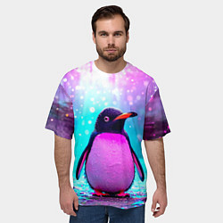 Футболка оверсайз мужская Пингвин в неоновых искрах, цвет: 3D-принт — фото 2