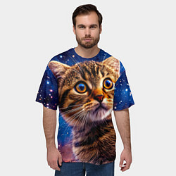 Футболка оверсайз мужская Шотландская прямоухая кошка в космосе, цвет: 3D-принт — фото 2