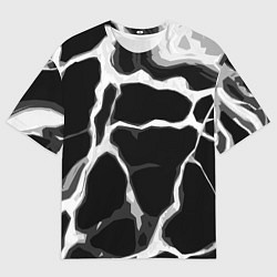 Мужская футболка оверсайз Белые абстрактные полосы на чёрном фоне