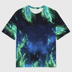 Мужская футболка оверсайз Зеленые языки пламени