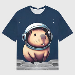 Мужская футболка оверсайз Капибара космонавт в космосе