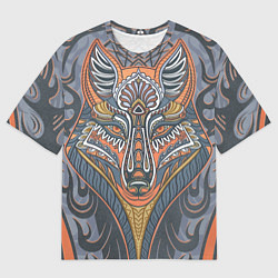Мужская футболка оверсайз Орнаментальный волк с узорами стилизованный