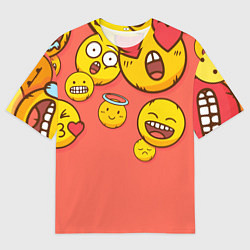 Футболка оверсайз мужская Смайлы на красном фоне, цвет: 3D-принт