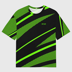 Мужская футболка оверсайз Sport чёрный и зелёный полосы