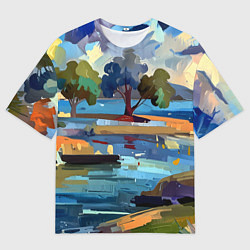 Мужская футболка оверсайз Летний пейзаж маслом