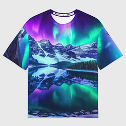Футболка оверсайз мужская Северное сияние над горами - неоновое свечение, цвет: 3D-принт