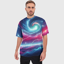 Футболка оверсайз мужская Spiral neon galaxy - ai art fantasy, цвет: 3D-принт — фото 2
